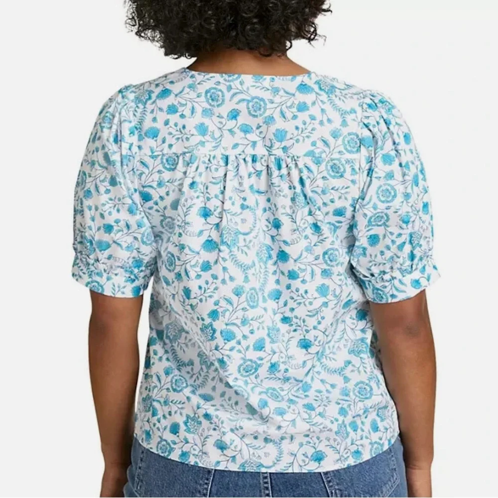 New! Draper James Paisley Floral Puff Sleeve Pullover Blouse Womens Size Large